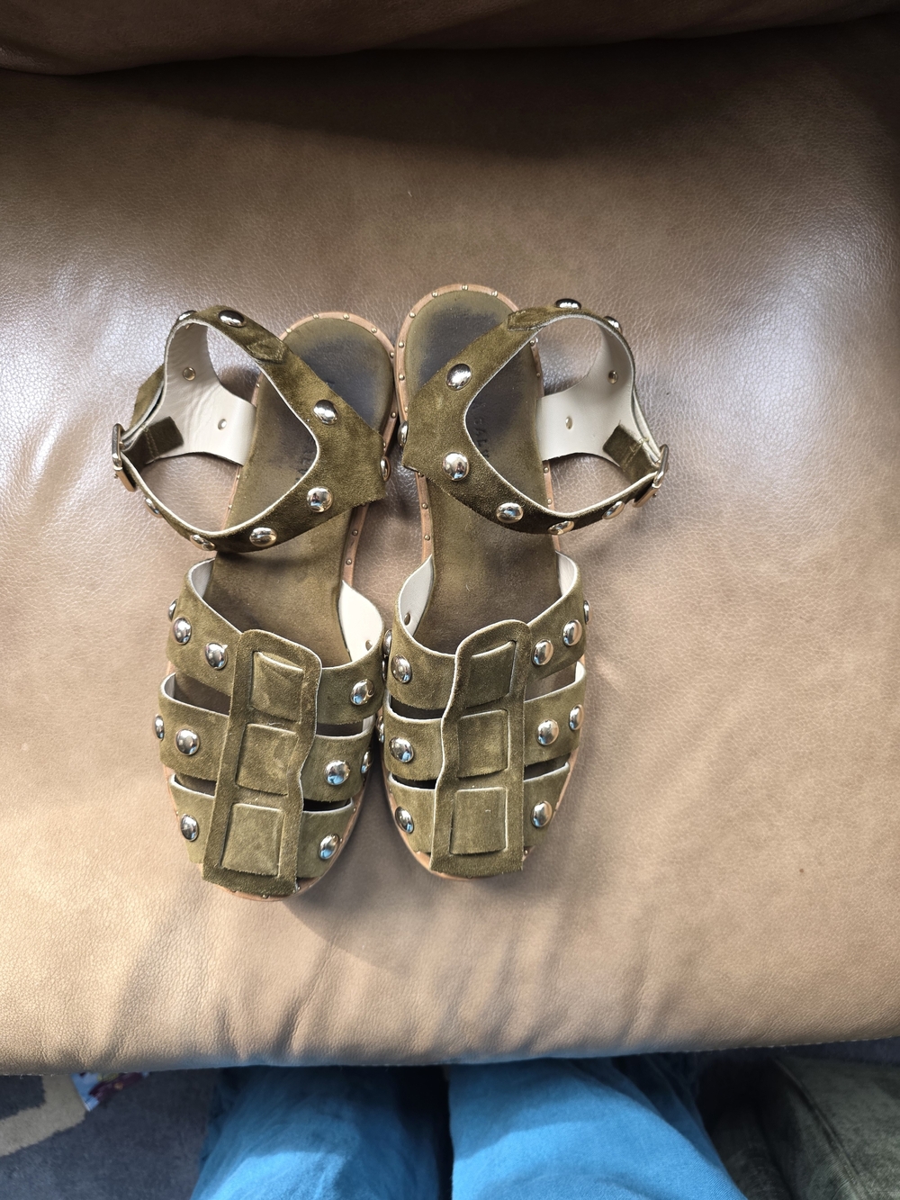 Freda Salvador Olive Green Suede Stud Sandals - Picture 7 of 7